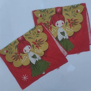 Set of 2 Vintage Fallani & Cohn Linen Tea Towels Christmas Angel Red 29" x 16"